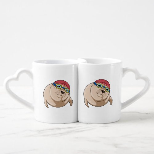 Seal at Swimming with Swimming goggles Coffee Mug Set