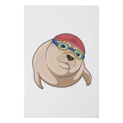 Seal at Swimming with Swimming goggles Faux Canvas Print
