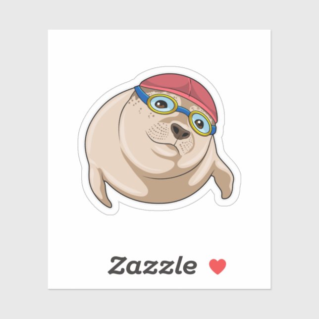Seal at Swimming with Swimming goggles Sticker (Sheet)