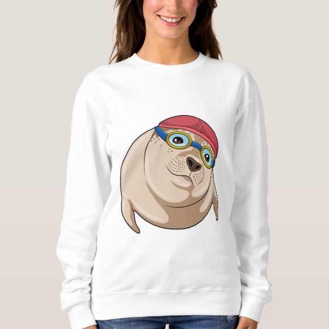 Seal at Swimming with Swimming goggles Sweatshirt (Front)