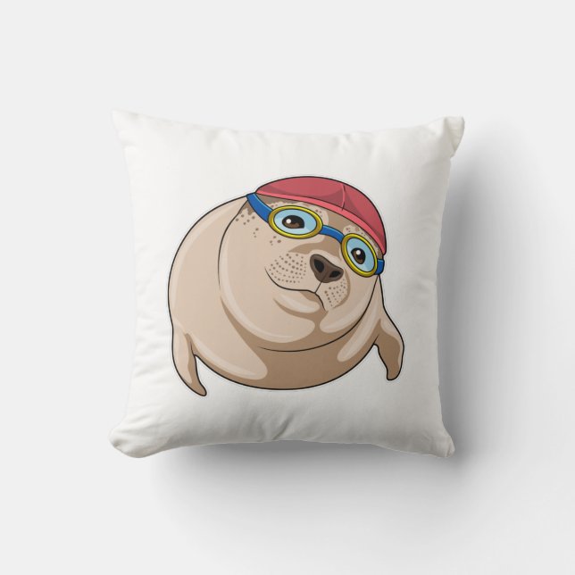 Seal at Swimming with Swimming goggles Throw Pillow (Front)