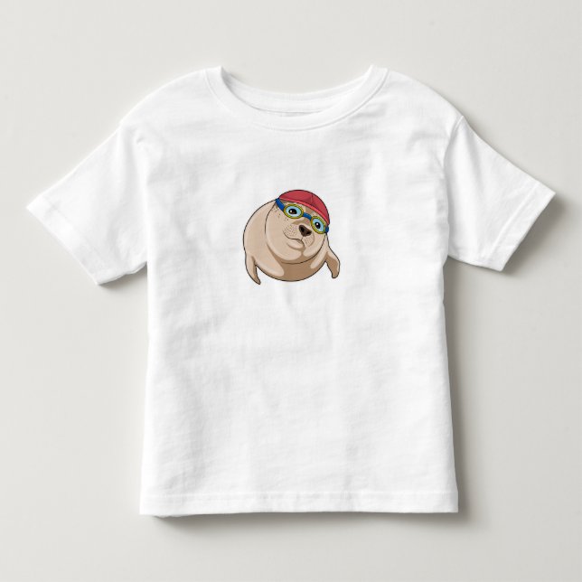 Seal at Swimming with Swimming goggles Toddler T-shirt (Front)
