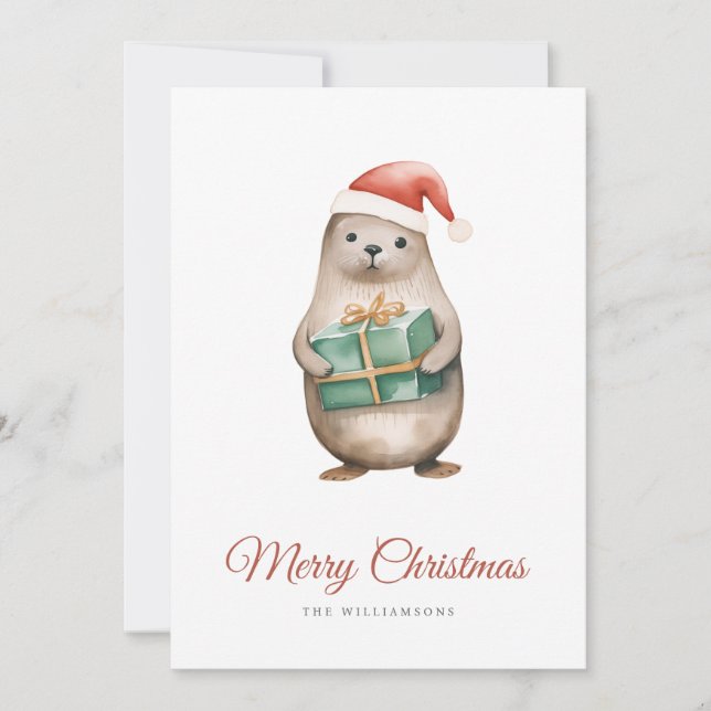 Seal Christmas Greetings Holiday Card (Front)