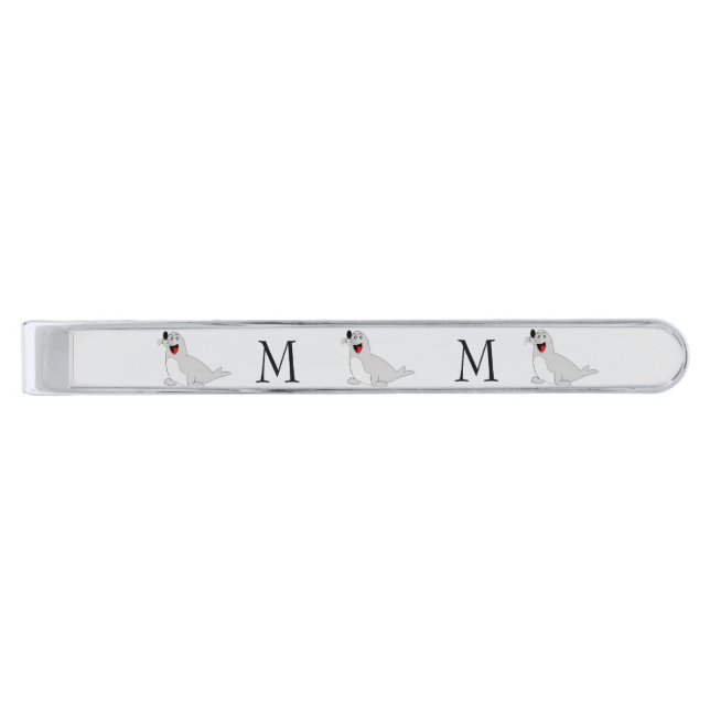 Seal Design Monogrammed Silver Finish Tie Bar (Front)