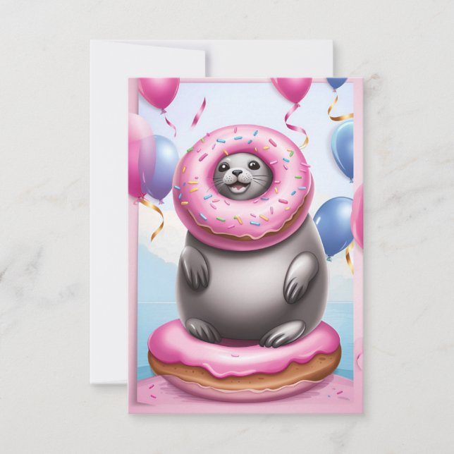 Seal Donut Delight: Birthday Card Template (Front)
