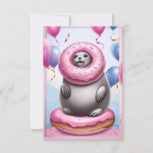 Seal Donut Delight: Birthday Card Template