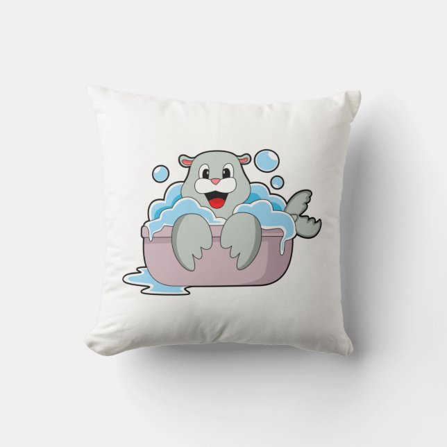 Seal in Bathtub Throw Pillow (Front)