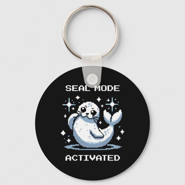 Seal Mode Activated Pixel Art Seal Retro Gamer Sty Keychain (Front)