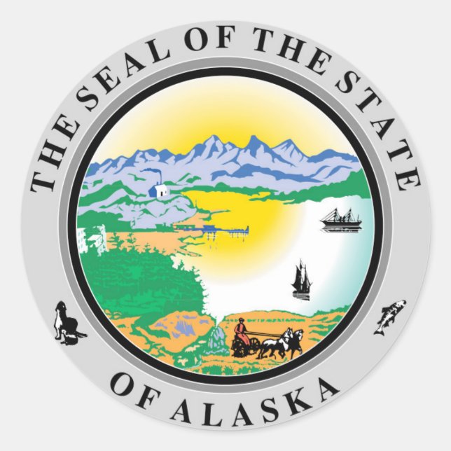 Seal of Alaska State USA Round Sticker (Front)
