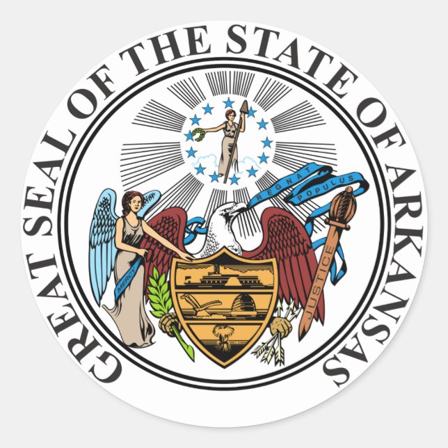Seal of Arkansas State USA Round Sticker (Front)