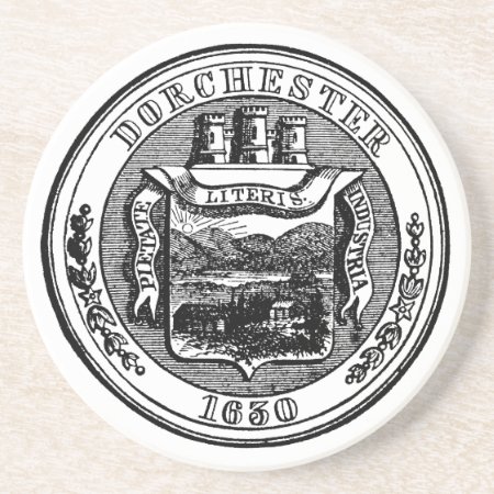 Seal Of Dorchester Massachusetts, Black Drink Coaster