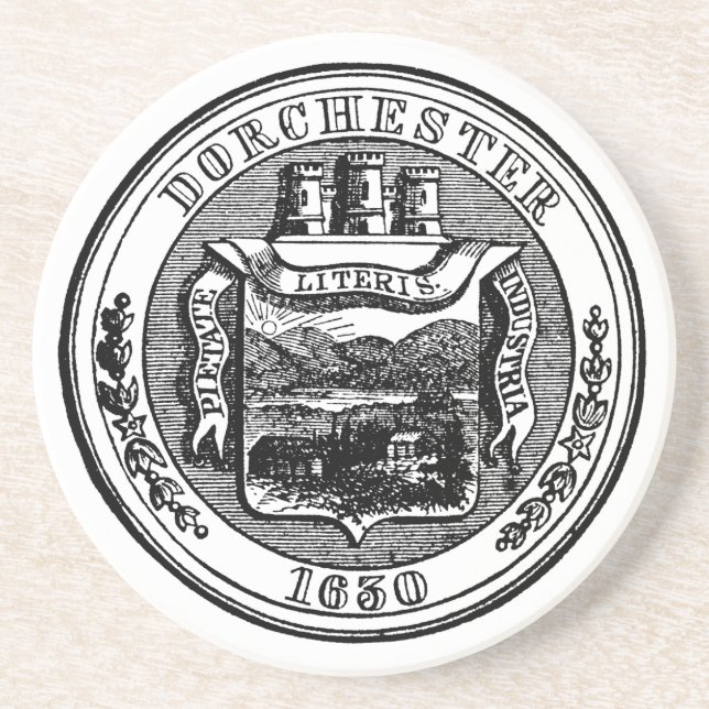 Seal of Dorchester Massachusetts, black Drink Coaster (Front)
