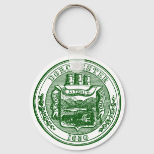 Seal of Dorchester Massachusetts, green Keychain