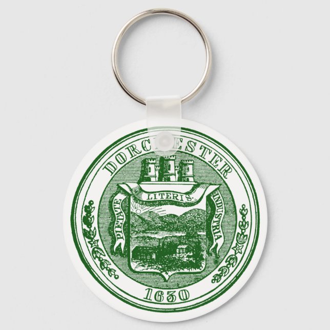 Seal of Dorchester Massachusetts, green Keychain (Front)