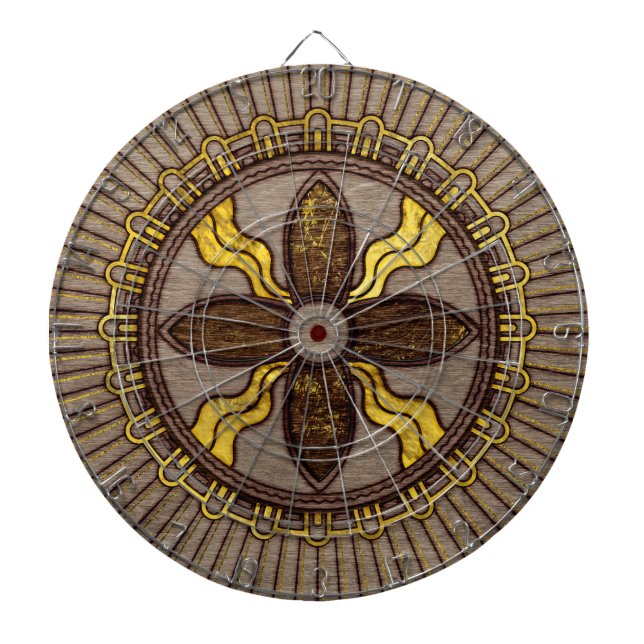 Seal of Shamash - Wood burned with gold accents Dart Board (Front)