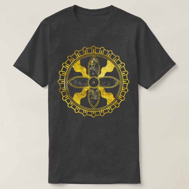 Seal of Shamash Wood burned with gold accents T-Shirt (Design Front)