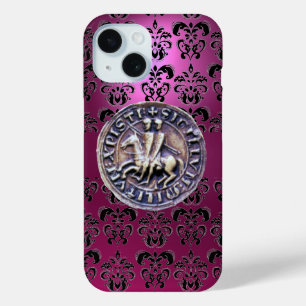 SEAL OF THE KNIGHTS TEMPLAR damask black pink iPhone 15 Case