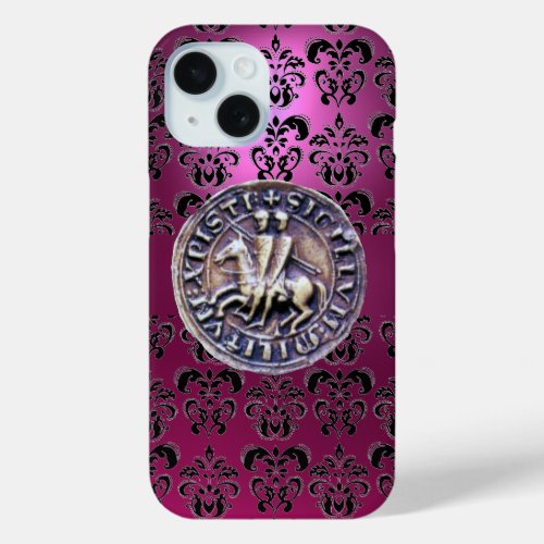 SEAL OF THE KNIGHTS TEMPLAR damask black pink iPhone 15 Case