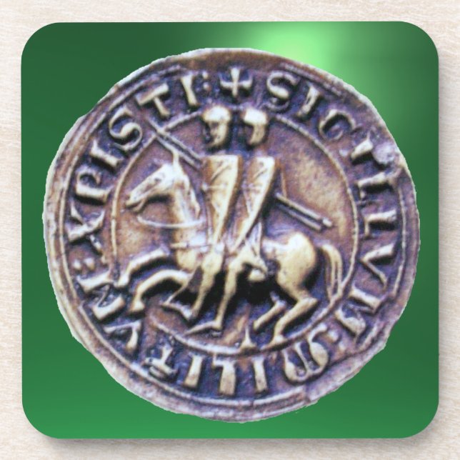 SEAL OF THE KNIGHTS TEMPLAR  gem green Beverage Coaster (Front)
