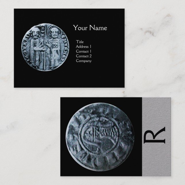 SEAL OF THE KNIGHTS TEMPLAR MONOGRAM Grey Paper Business Card (Front/Back)