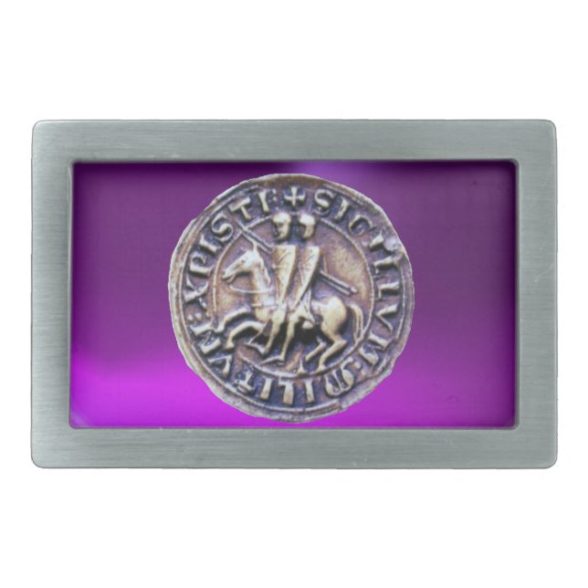 SEAL OF THE KNIGHTS TEMPLAR Purple Amethyst Rectangular Belt Buckle (Front)