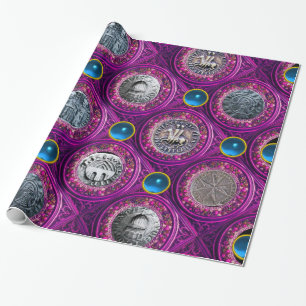 SEAL OF THE KNIGHTS TEMPLAR Purple Blue Gems Wrapping Paper