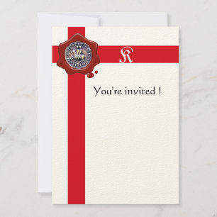 SEAL OF THE KNIGHTS TEMPLAR, Red Wax Monogram,Felt Invitation