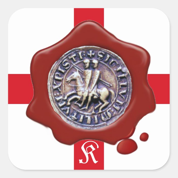 SEAL OF THE KNIGHTS TEMPLAR,  Red Wax Monogram Square Sticker