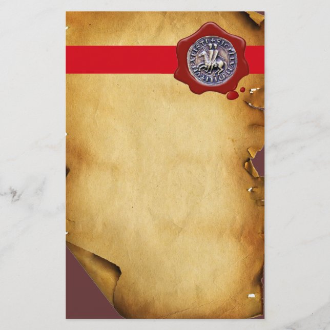 SEAL OF THE KNIGHTS TEMPLAR, Red Wax ,Parchment Stationery (Front)