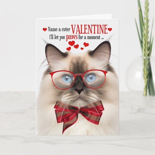 Seal Point Ragdoll Cat Valentine Feline Humor Holiday Card (Front)