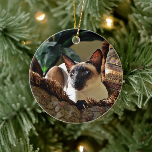Seal Point Siamese Cat on Comfy Pillow Ceramic Ornament