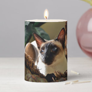 Seal Point Siamese Cat on Comfy Pillow Pillar Candle