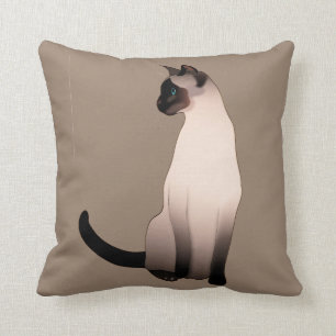 Seal Point Siamese Cat on Taupe Tan Throw Pillow