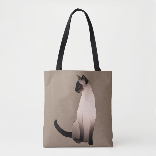 Seal Point Siamese Cat on Taupe Tan Tote Bag (Front)