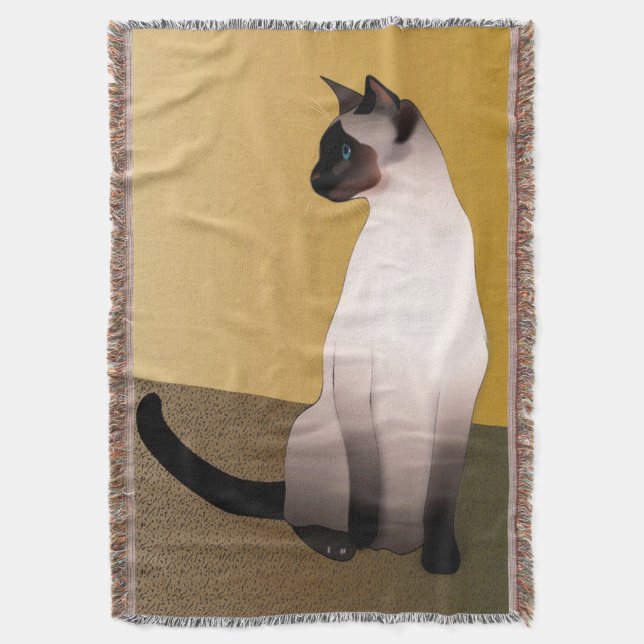 Seal Point Siamese Cat Throw Blanket (Front Vertical)