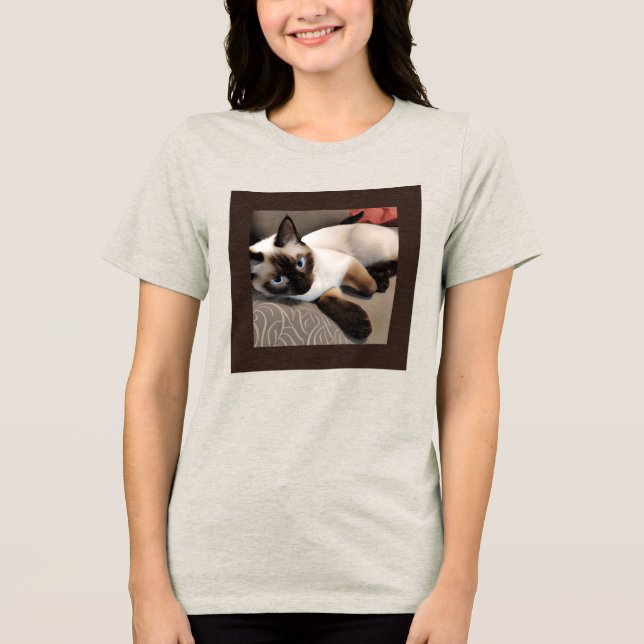 Seal Point Siamese Digital Portrait Tri-Blend Shirt (Front)