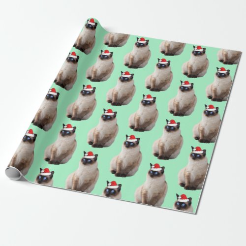 Seal Point Siamese with a Santa Hat   Wrapping Paper