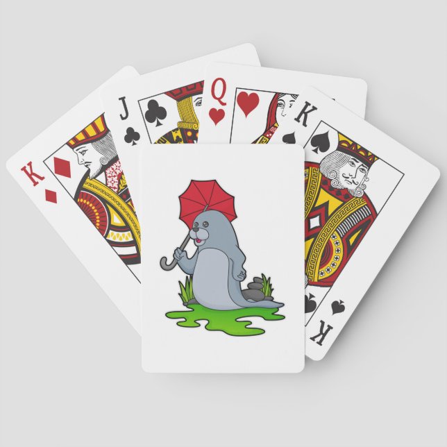 Seal Raining Umbrella Poker Cards (Back)