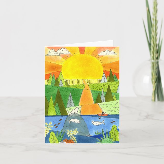 Seal River Kayak Sunrise Happy Place Art Card (Front)