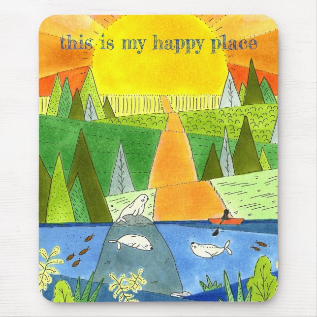 Seal River Kayak Sunrise Happy Place Art  Mouse Pad (Front)