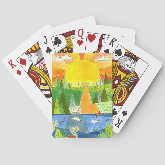 Seal River Kayak Sunrise Have a Nice Day Poker Cards (Back)