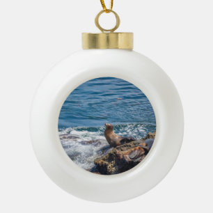 Seal Rock at La Jolla Beach in San Diego Ceramic Ball Christmas Ornament