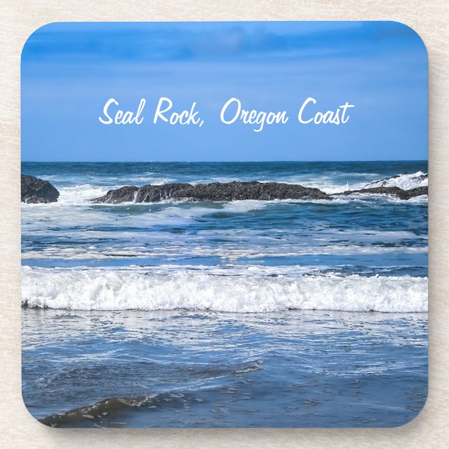 Seal Rock Oregon Coast On Pacific Ocean Beverage Coaster (Front)