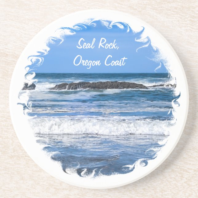 Seal Rock Oregon Coast On Pacific Ocean Sandstone Coaster (Front)
