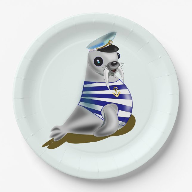 Seal Sailor Funny Paper Plates - Customizable (Front)