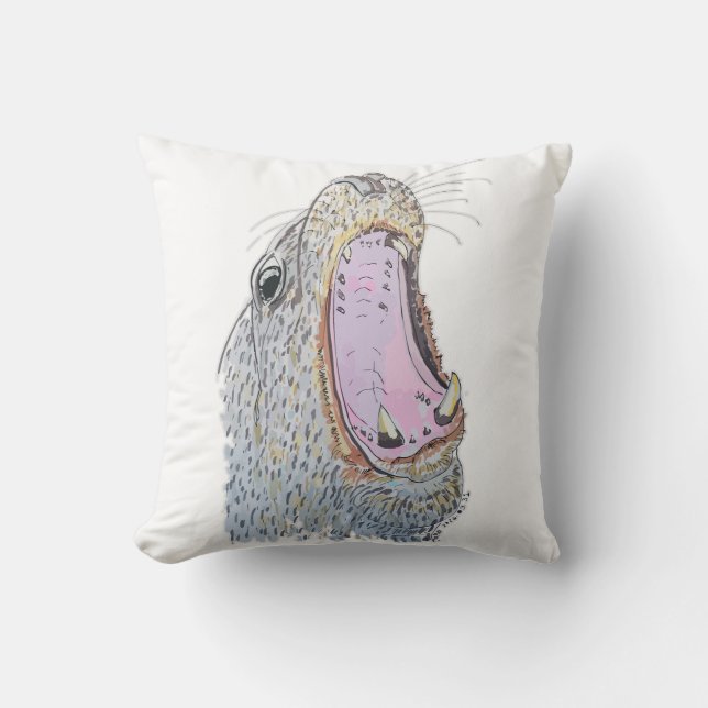 Seal Scream Throw Pillow (Front)