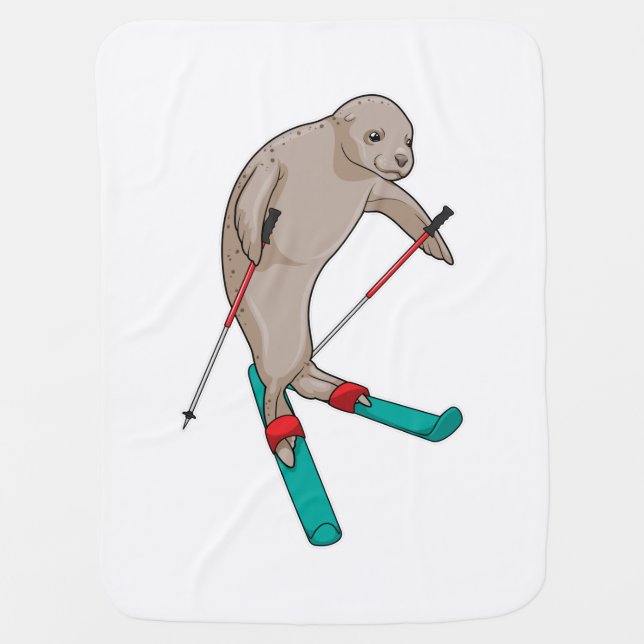 Seal Skier Ski Baby Blanket (Front)