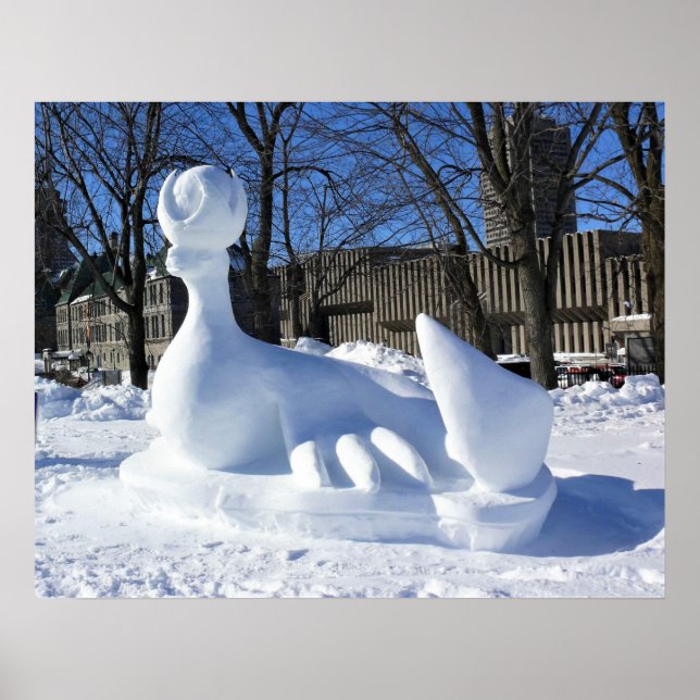 Seal Snow Sculpture, Quebec, Canada Poster (Front)