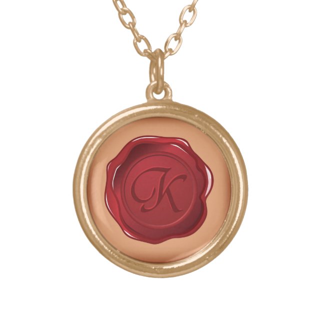seal wax monogram of letter k gold plated necklace (Front)