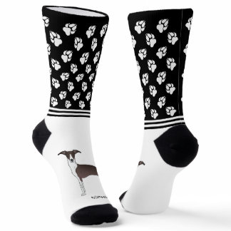 Seal & White Italian Greyhound With Name And Paws Socks